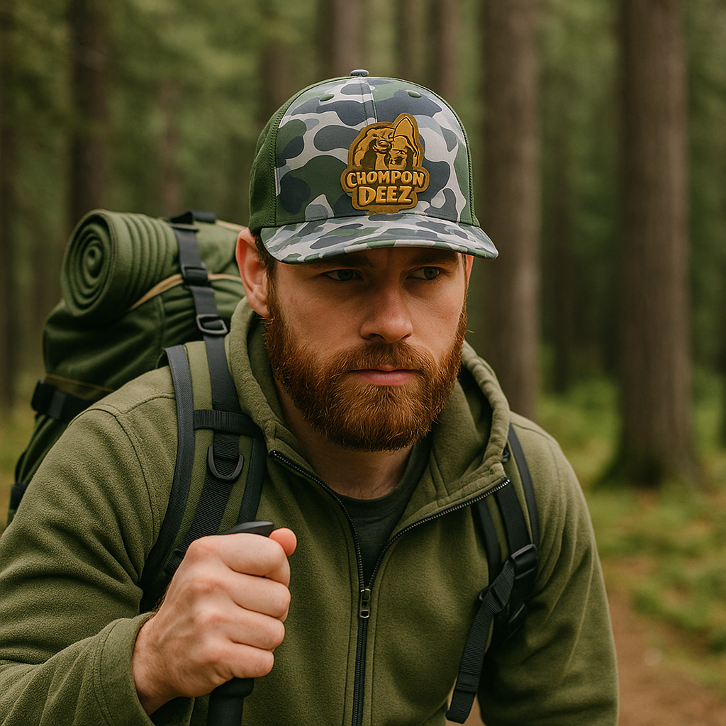 Chomp-On Deez Leather Patch Camo Mesh Trucker Hat