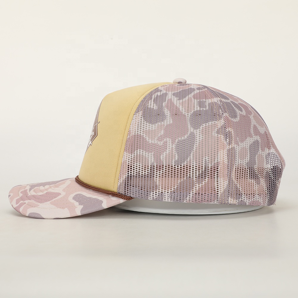 Retro Style Trucker Hat with Camo Brim and FitWell Patch