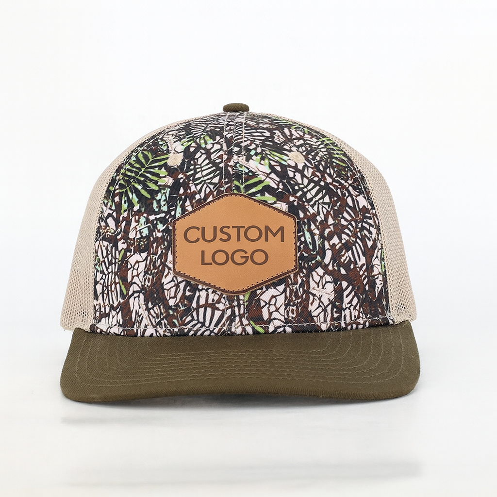 Barbecue Mesh Cap with Camouflage Print and Leather Patch - Casual Outdoor Trucker Hat