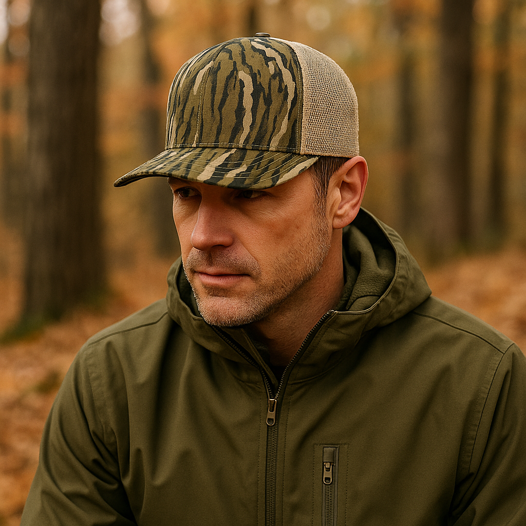 Tiger Camo Print Trucker Hat with Mesh Back for Outdoor Adventures