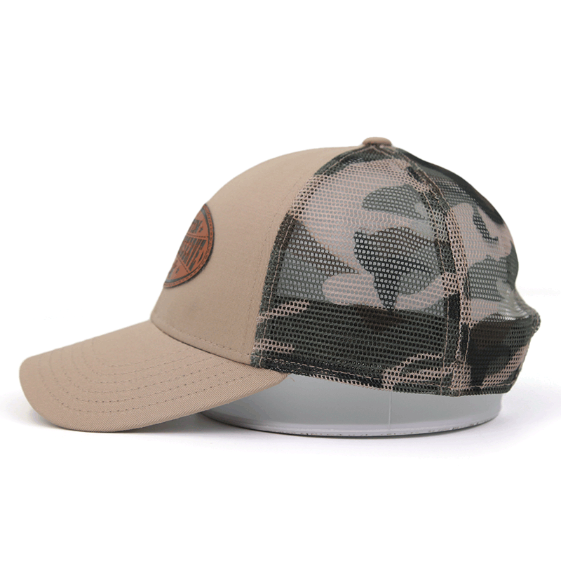 Wildlife Preserve Trucker Hat with Oval Leather Patch and Camo Mesh Back