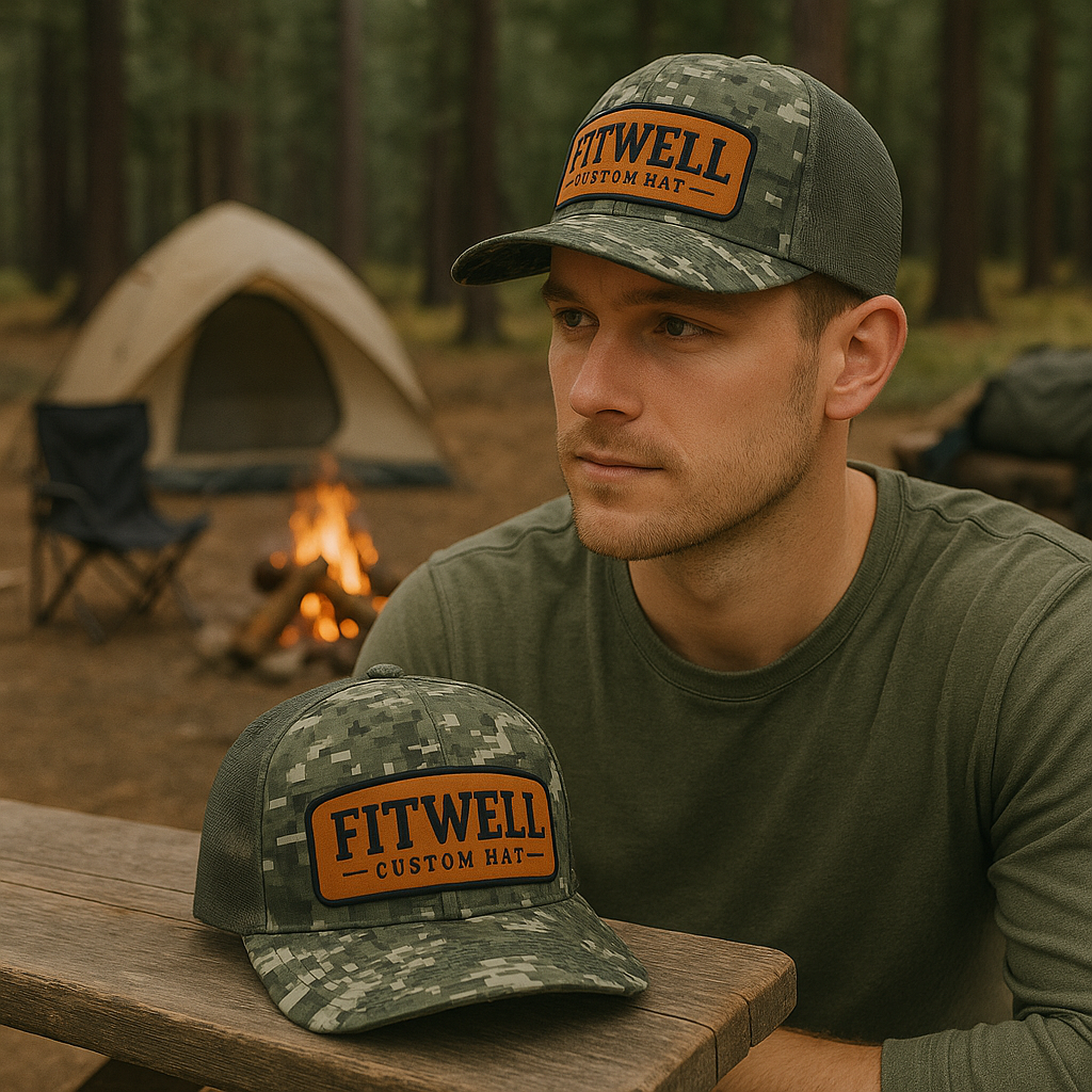 The Tap & Still Camo Trucker Cap with Custom Leather Patch