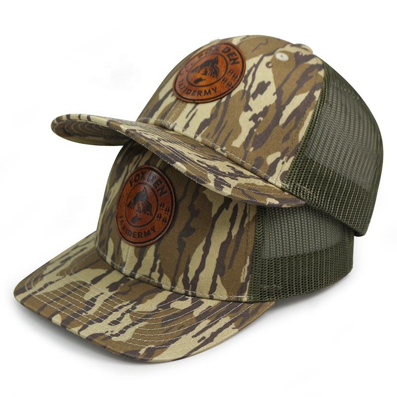 Tactical Mesh Camo Cap with Round Leather Patch - Outdoor Snapback Hat
