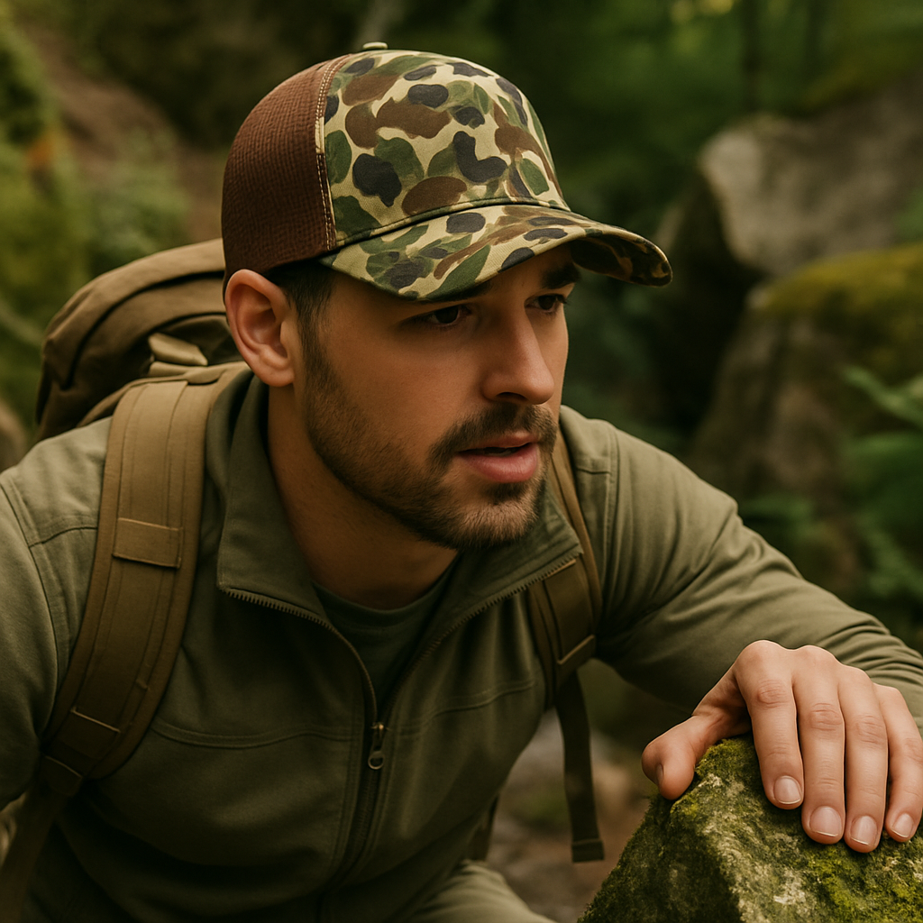 Camo Print Mesh Trucker Hat with Curved Bill – Outdoor Style Cap