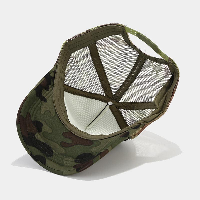 Green Camo Mesh Trucker Hat with Adjustable Snapback Closure