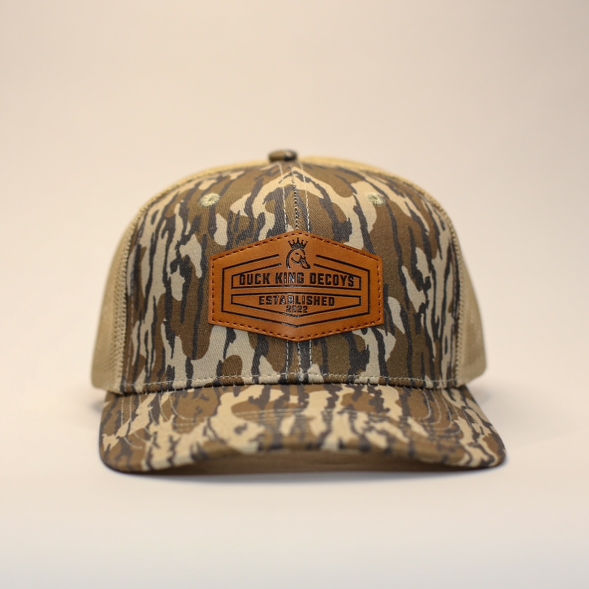Duck King Camo Leather Patch Mesh Trucker Hat