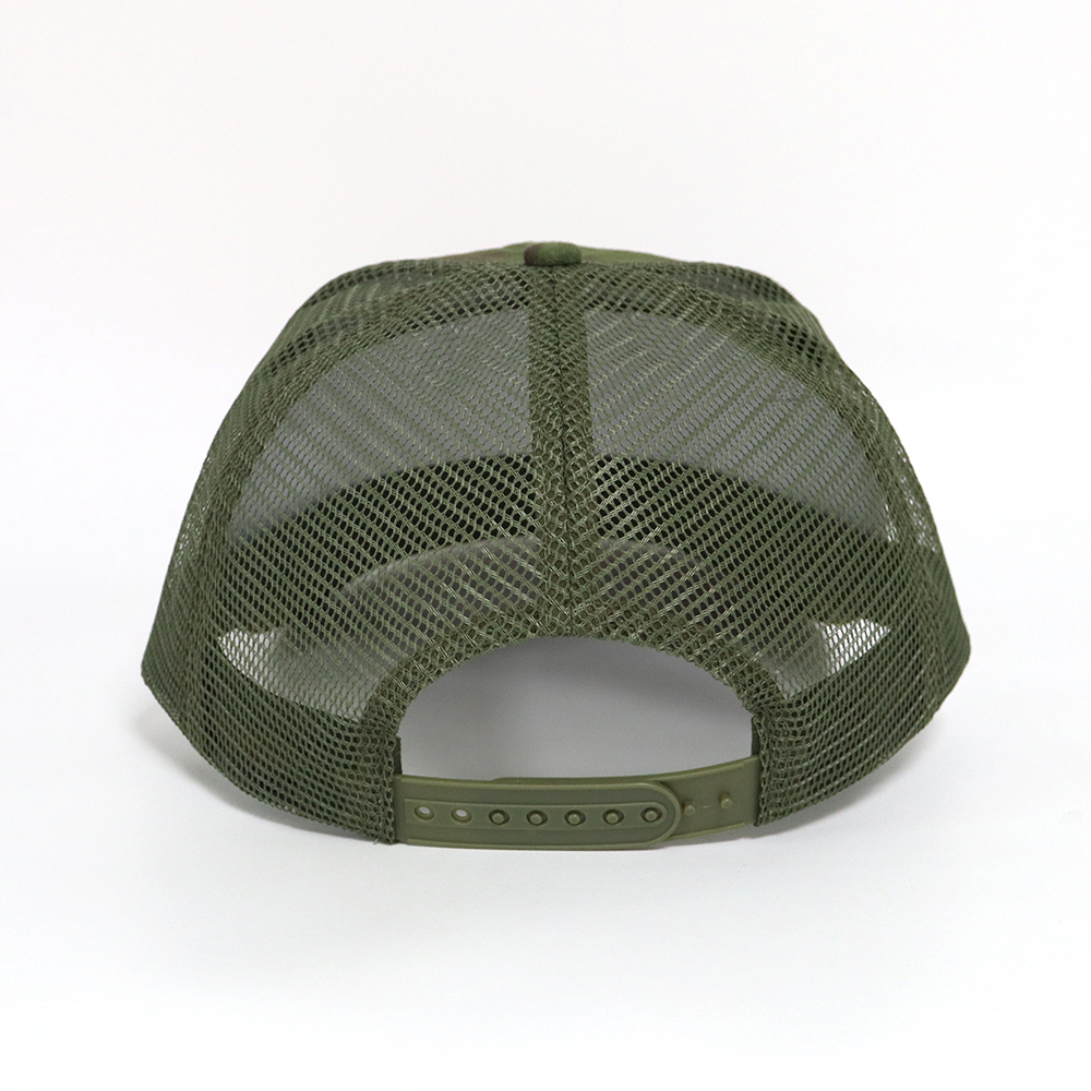 Army Green Trucker Hat with Mesh Back and Snapback Fit