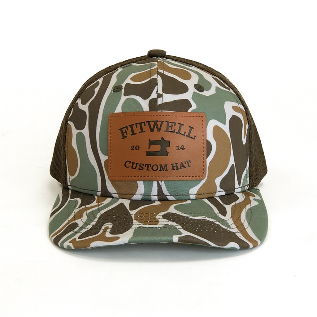Mud Boat Yacht Club Camo Trucker Hat with Leather Patch