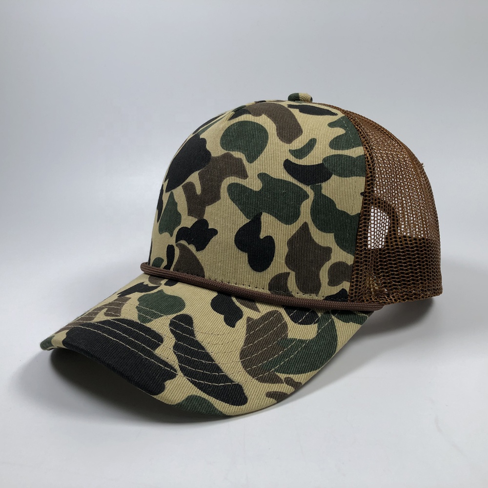 Camo Print Mesh Trucker Hat with Curved Bill – Outdoor Style Cap