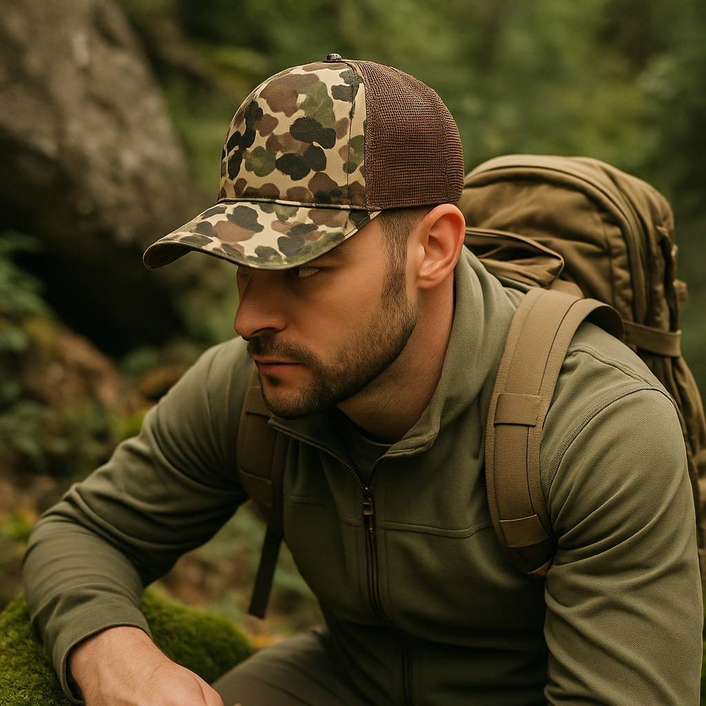 Camo Print Mesh Trucker Hat with Curved Bill – Outdoor Style Cap