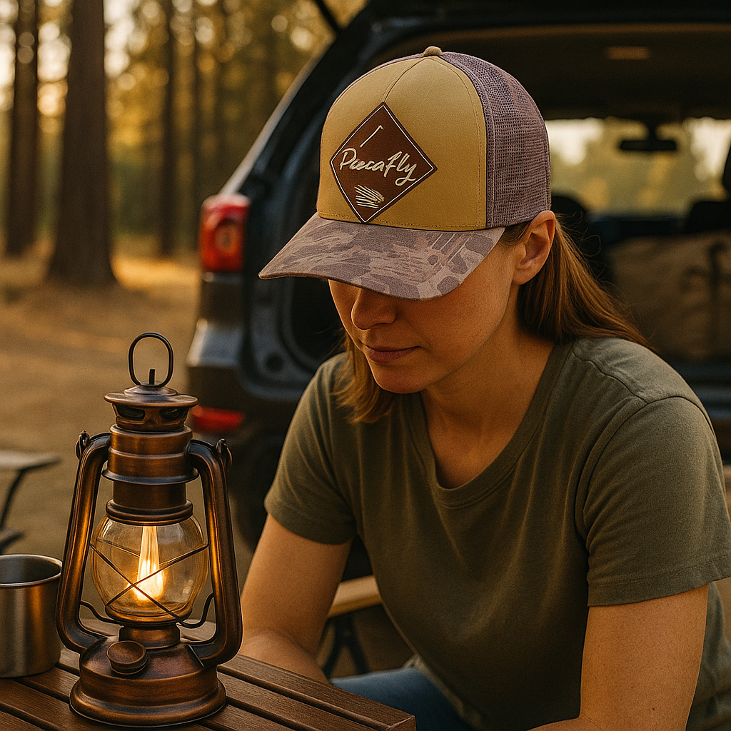 Retro Style Trucker Hat with Camo Brim and FitWell Patch