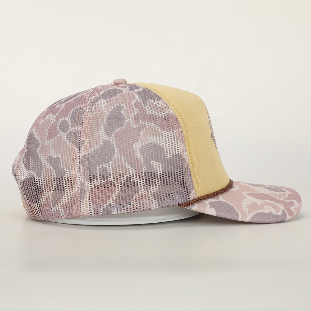 Retro Style Trucker Hat with Camo Brim and FitWell Patch