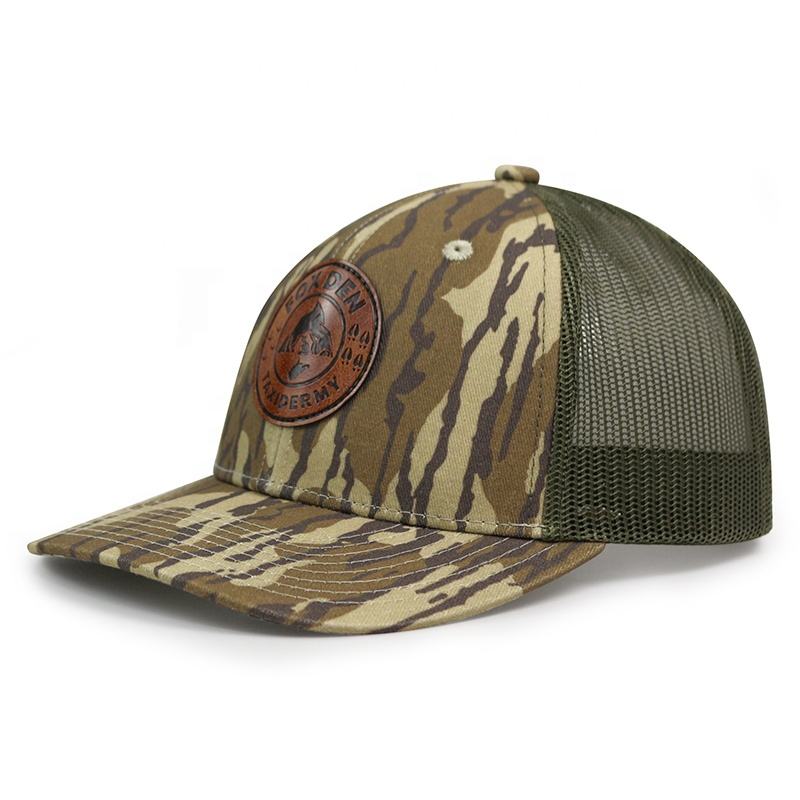 Tactical Mesh Camo Cap with Round Leather Patch - Outdoor Snapback Hat