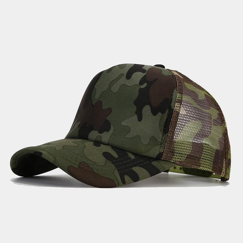 Green Camo Mesh Trucker Hat with Adjustable Snapback Closure