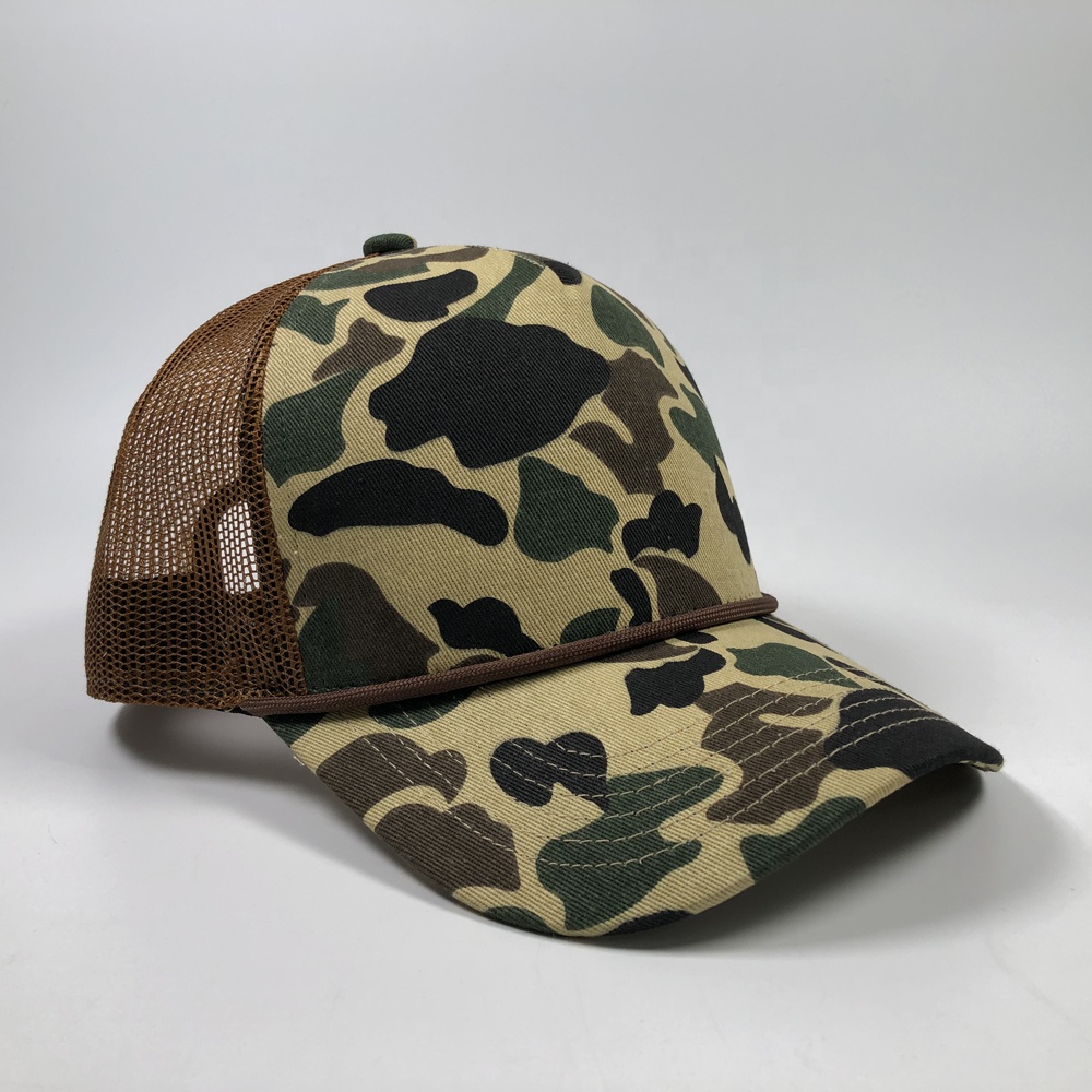 Camo Print Mesh Trucker Hat with Curved Bill – Outdoor Style Cap
