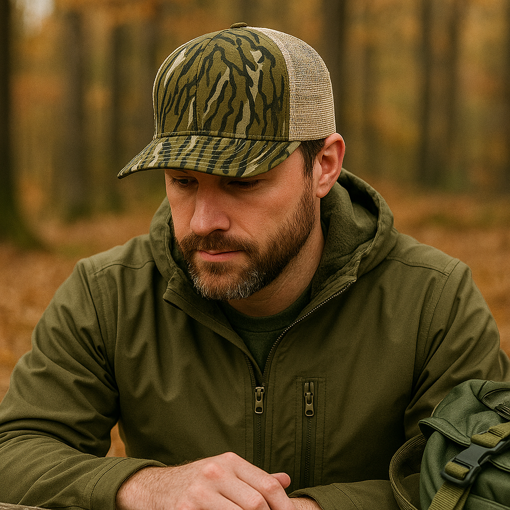 Tiger Camo Print Trucker Hat with Mesh Back for Outdoor Adventures