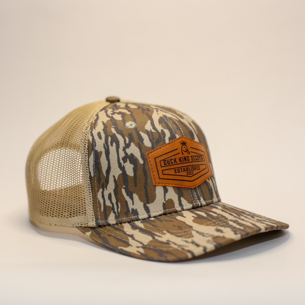 Duck King Camo Leather Patch Mesh Trucker Hat