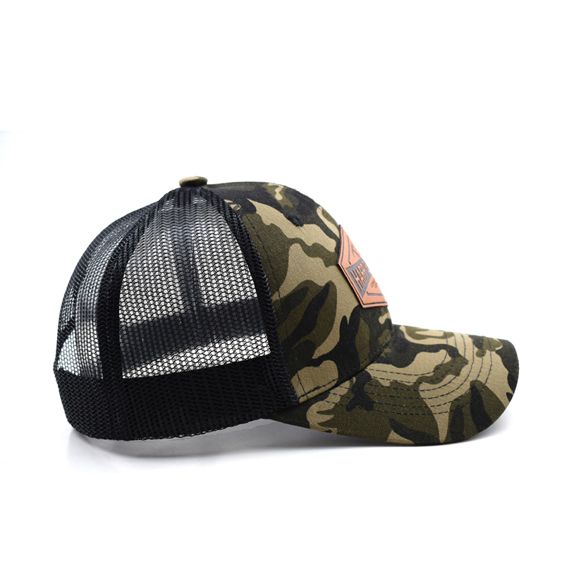 Camo Trucker Hat with Leather Patch – HARP & TURNER Construction Cap