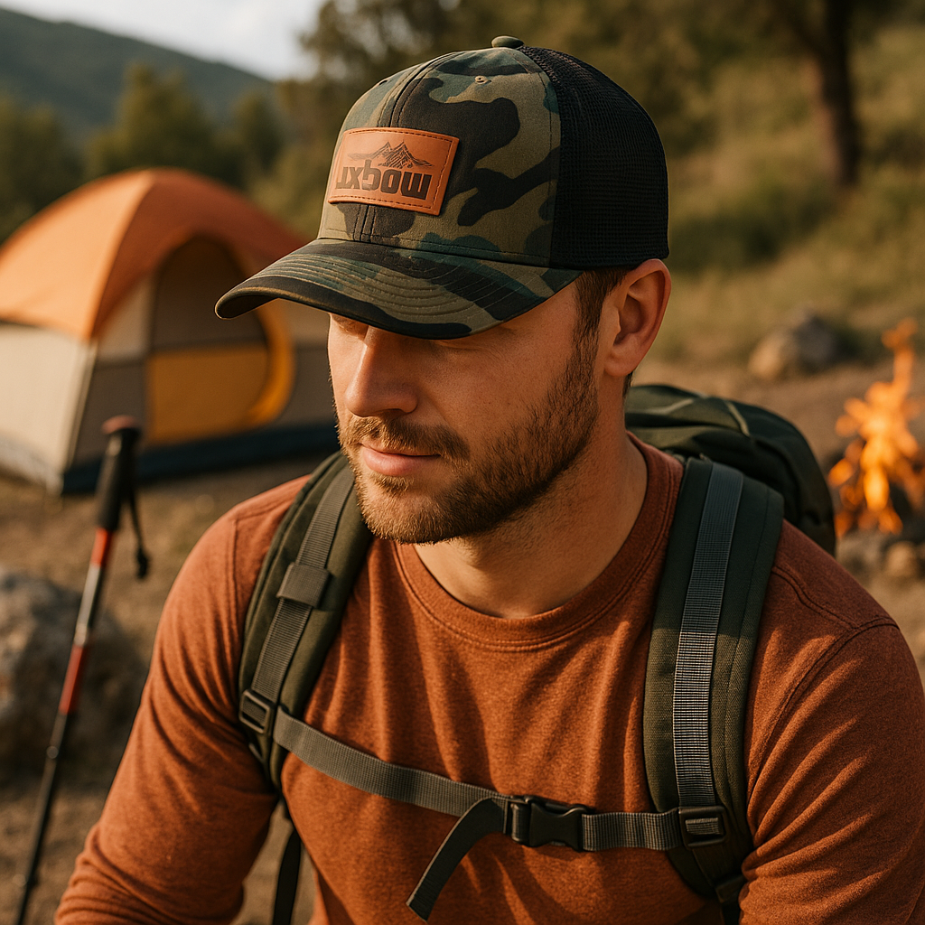 Camouflage Mesh Back Cap with Leather Patch - Stylish and Breathable Trucker Hat