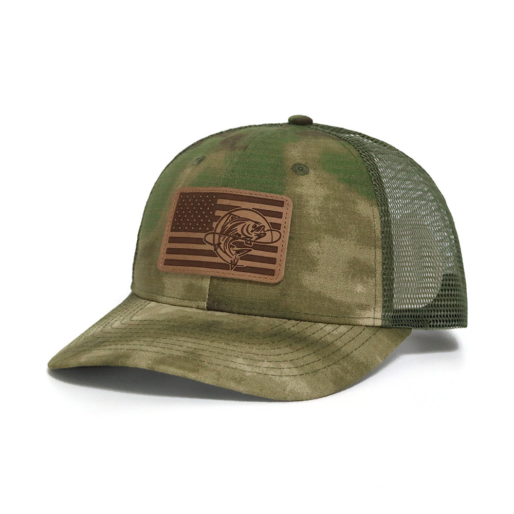 Army Green Trucker Hat with Mesh Back and Snapback Fit