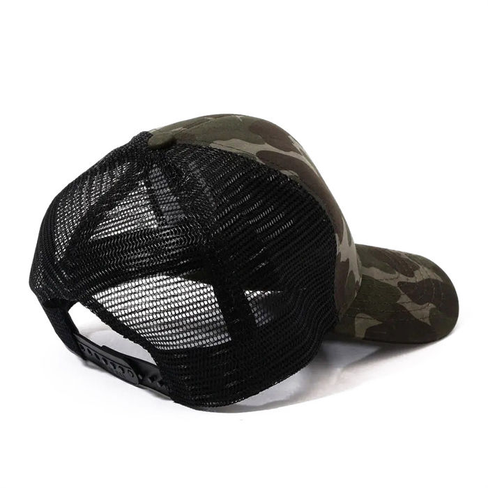 Camo Mesh Trucker Hat with Curved Brim and Adjustable Snapback