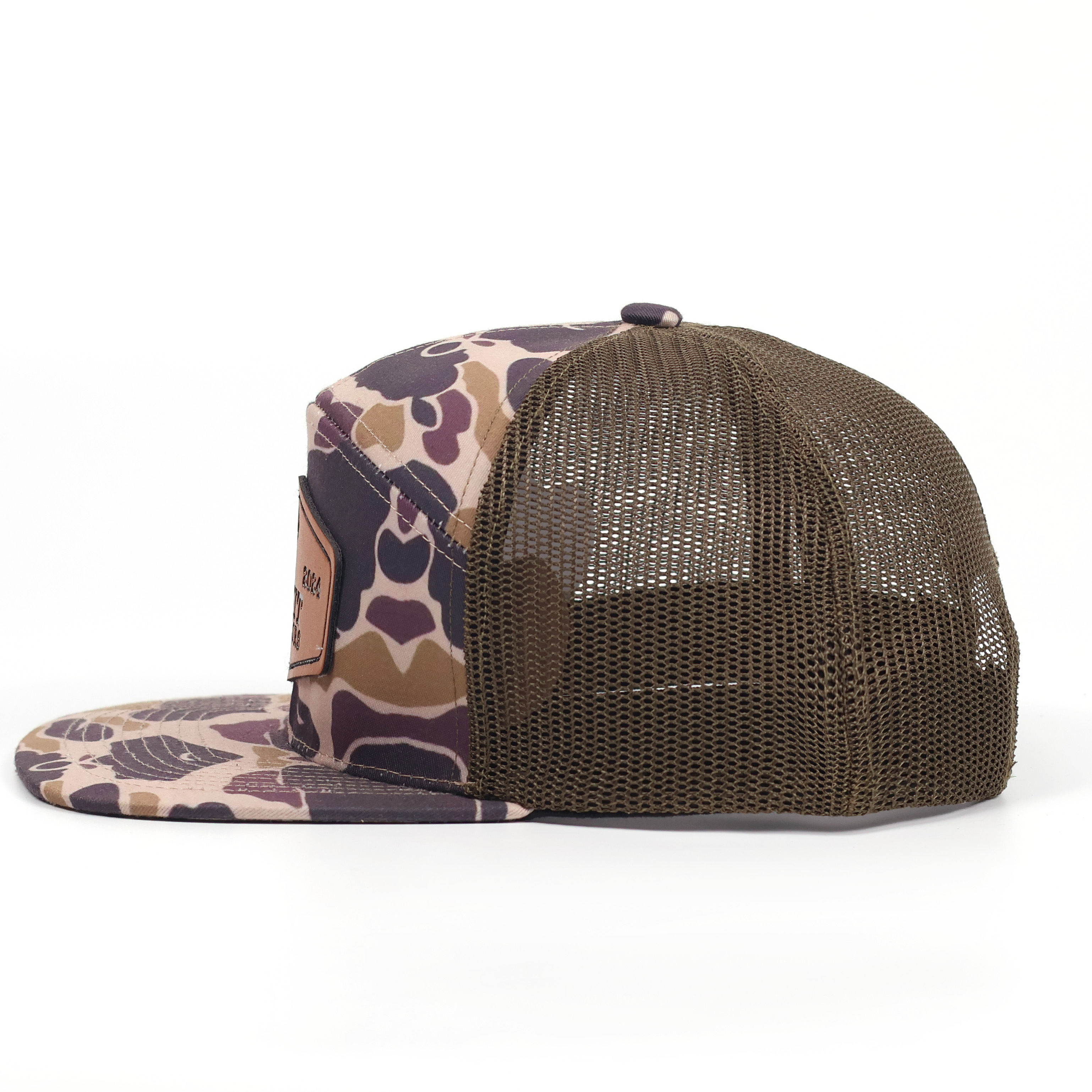 LIMIT OUTDOORS Camo Flat Brim Trucker Cap with Leather Patch – 2024 Edition