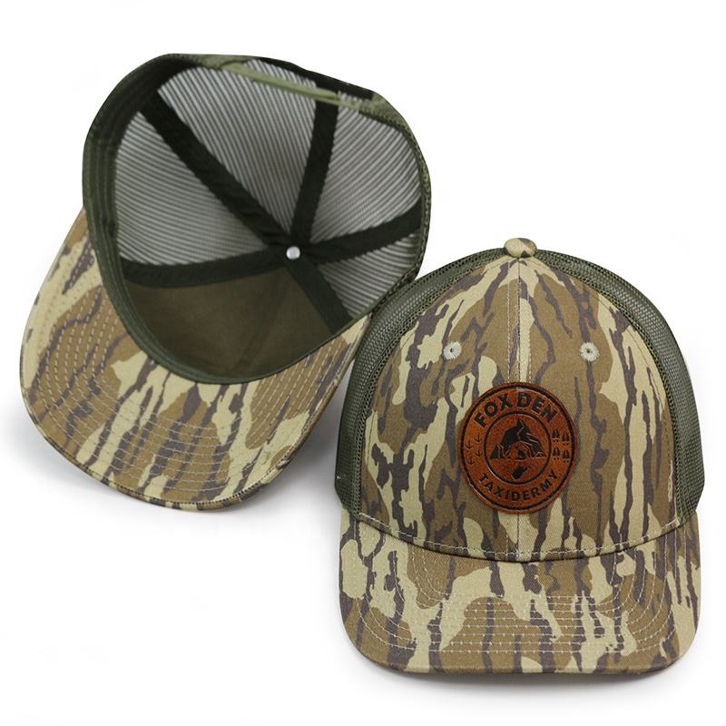 Tactical Mesh Camo Cap with Round Leather Patch - Outdoor Snapback Hat