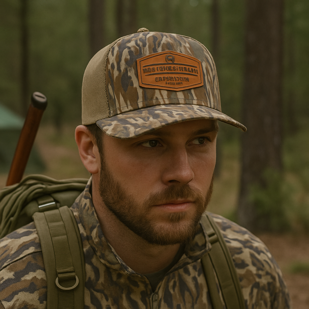 Duck King Camo Leather Patch Mesh Trucker Hat