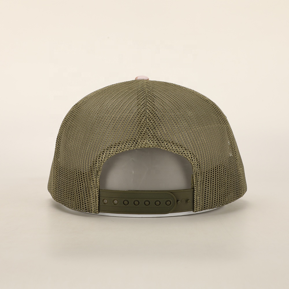 Pastel Camo Mesh Trucker Hat with Dog Logo Leather Patch - Youthful Outdoor Cap