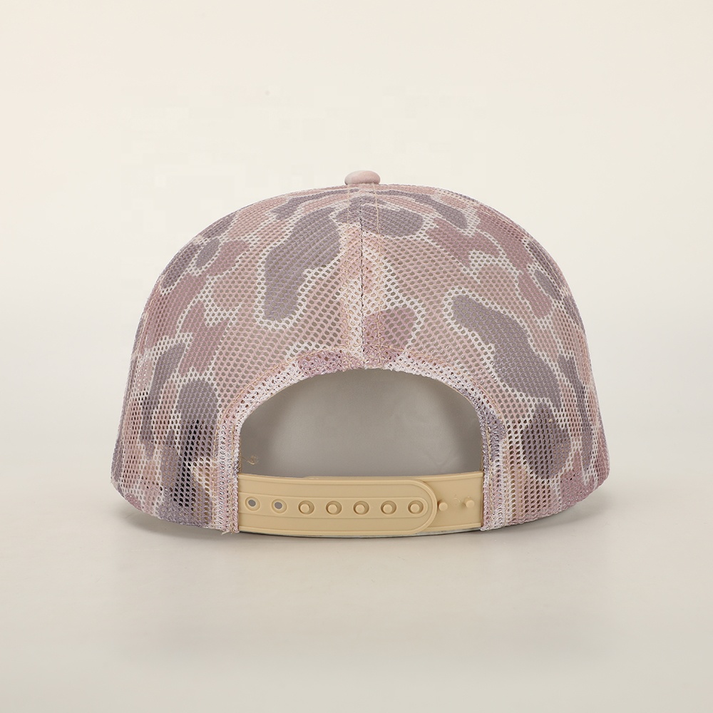 Retro Style Trucker Hat with Camo Brim and FitWell Patch