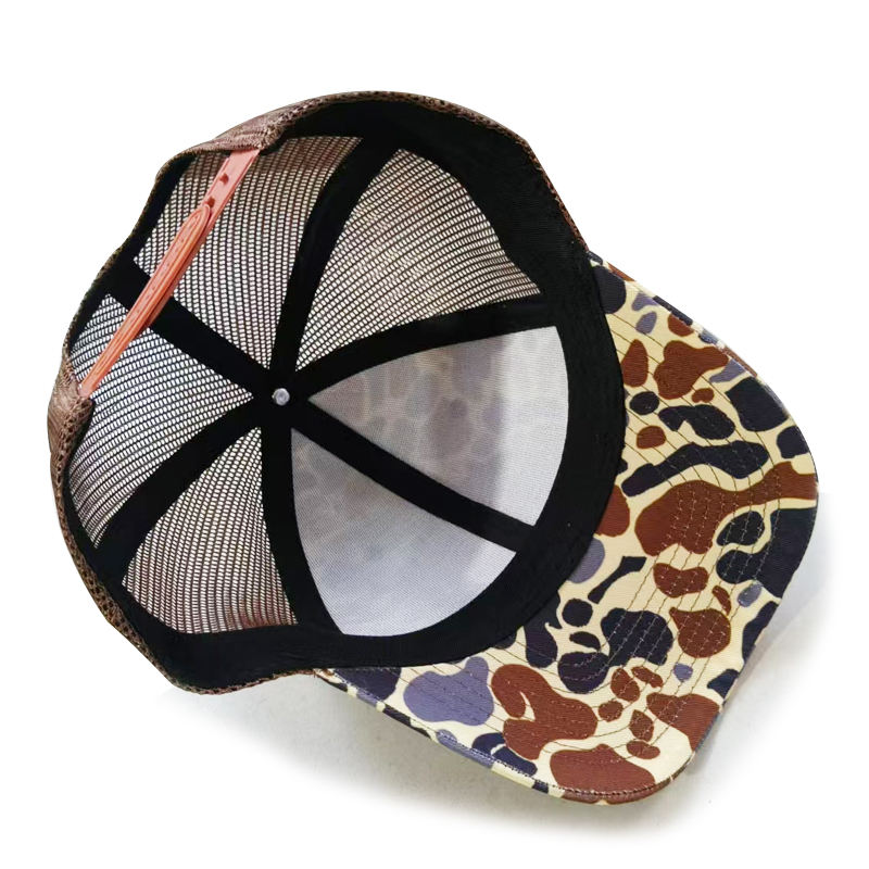 Multicolor Camo Trucker Hat with Round Leather Patch – Outdoor Hunting Cap