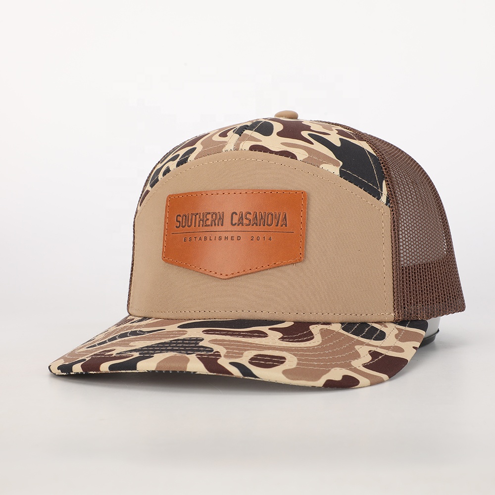 Brown Camo Mesh Back Hat with Leather Southern Casanova Patch