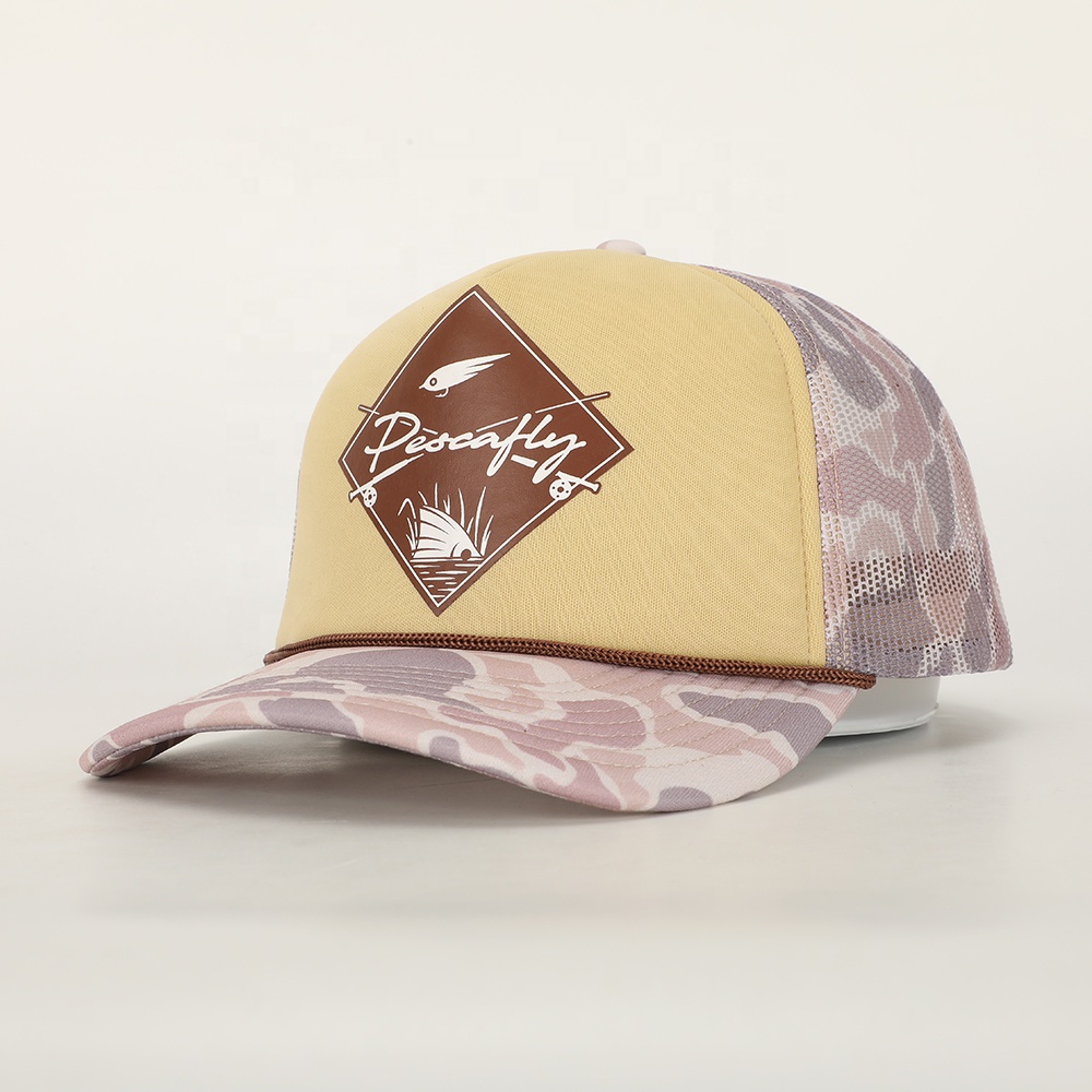 Retro Style Trucker Hat with Camo Brim and FitWell Patch