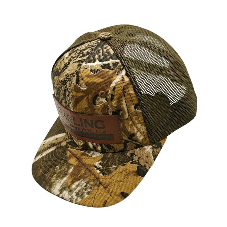 Darling Sons Camo Trucker Hat with Leather Patch