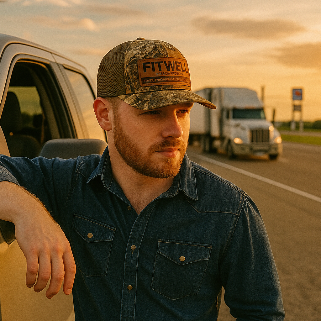 Darling Sons Camo Trucker Hat with Leather Patch