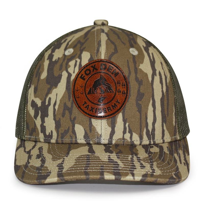 Tactical Mesh Camo Cap with Round Leather Patch - Outdoor Snapback Hat