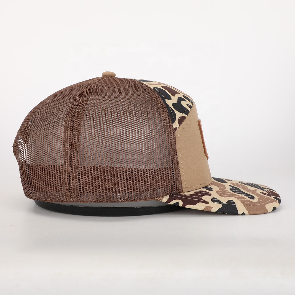 Brown Camo Mesh Back Hat with Leather Southern Casanova Patch
