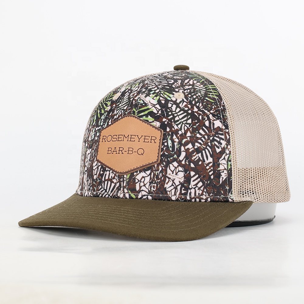 Barbecue Mesh Cap with Camouflage Print and Leather Patch - Casual Outdoor Trucker Hat