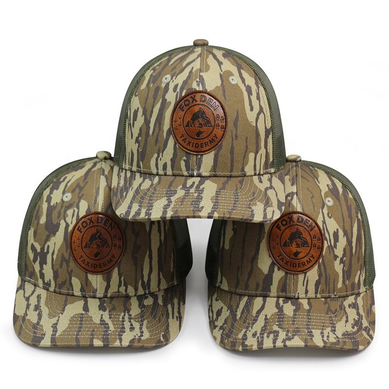 Tactical Mesh Camo Cap with Round Leather Patch - Outdoor Snapback Hat