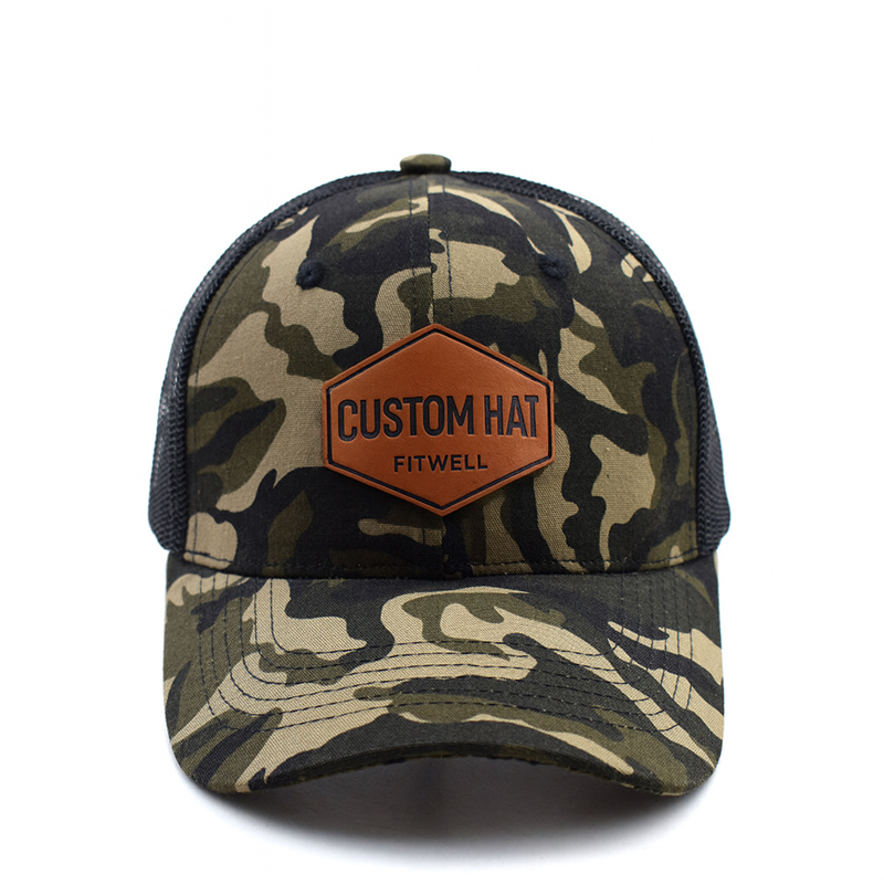 Camo Trucker Hat with Leather Patch – HARP & TURNER Construction Cap