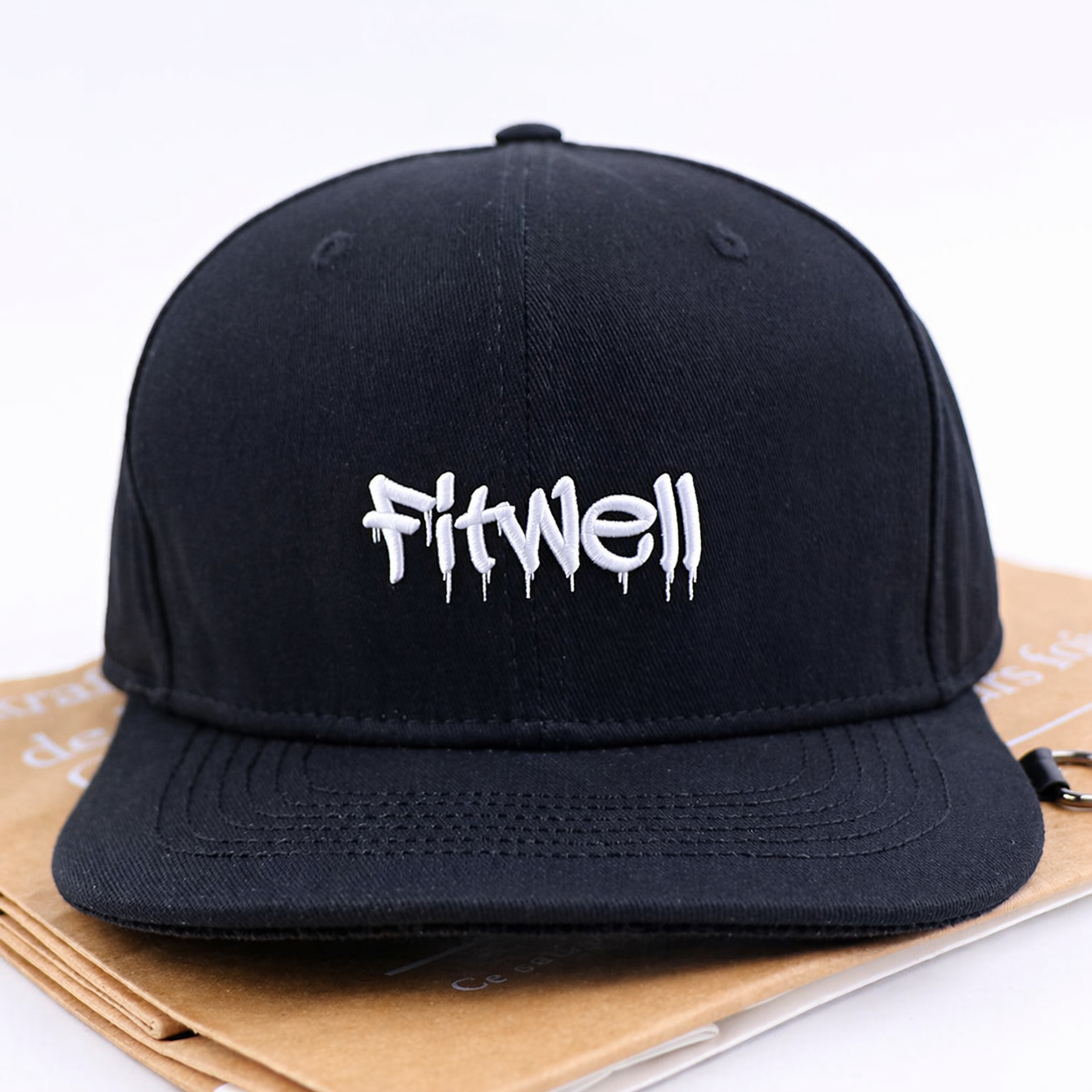 Black Graffiti Letter Embroidered 6 Panel Snapback Cap