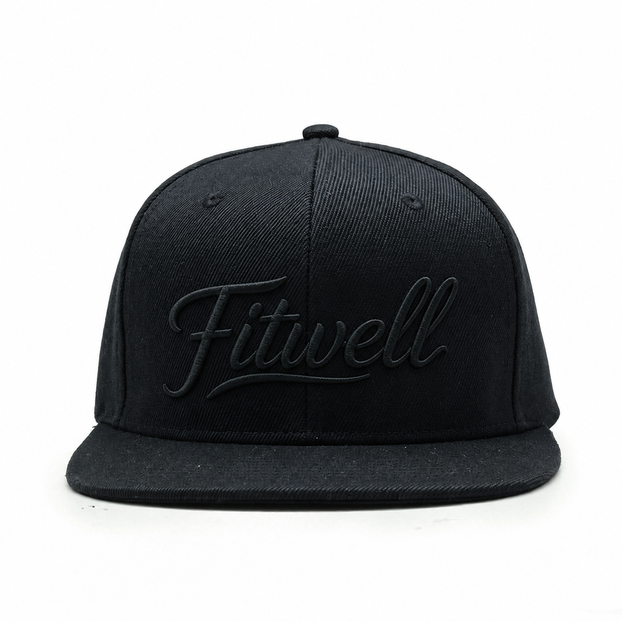 Black Flat Brim Snapback Cap with Tonal Embroidered Logo Structured Baseball Hat