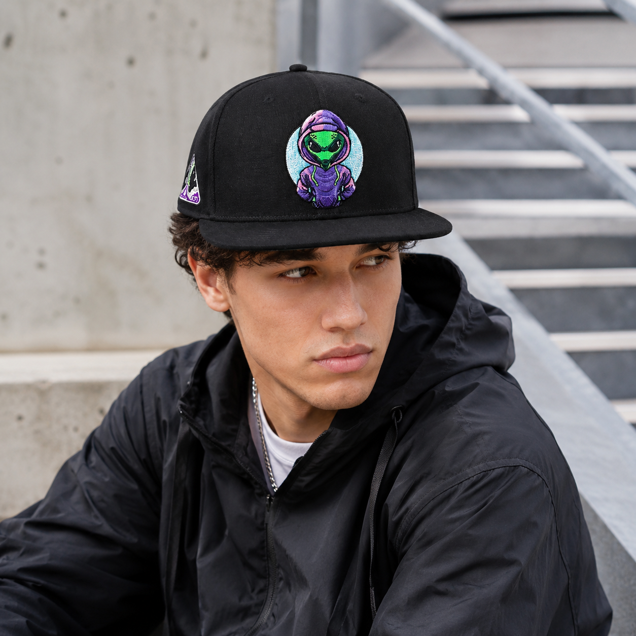 Black Alien Astronaut Embroidered Snapback Cap