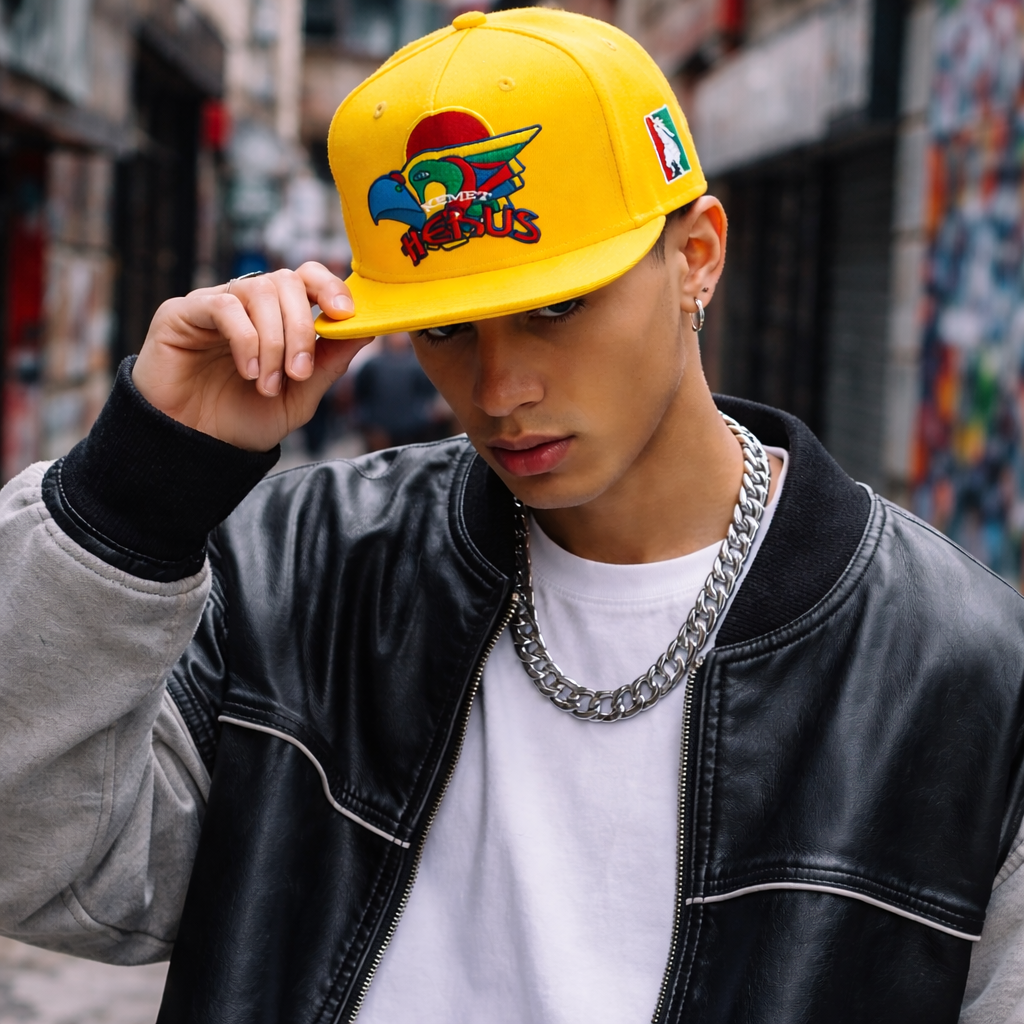 Yellow Aztec Eagle Embroidered Flat Brim Snapback Cap