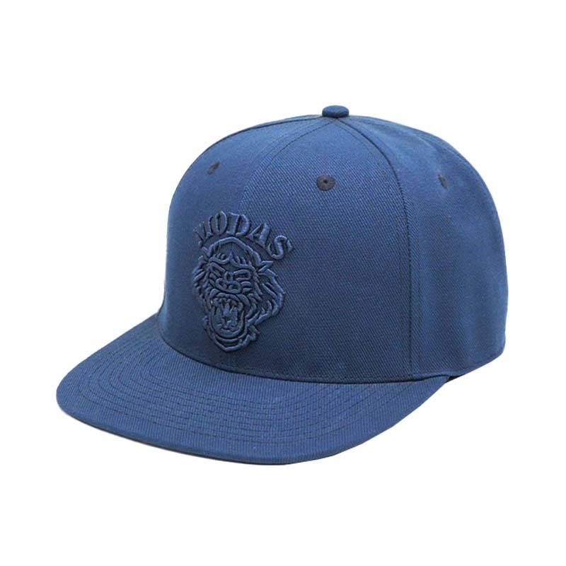 Blue 6 Panel Snapback Cap with 3D Embroidered Lion Head Logo