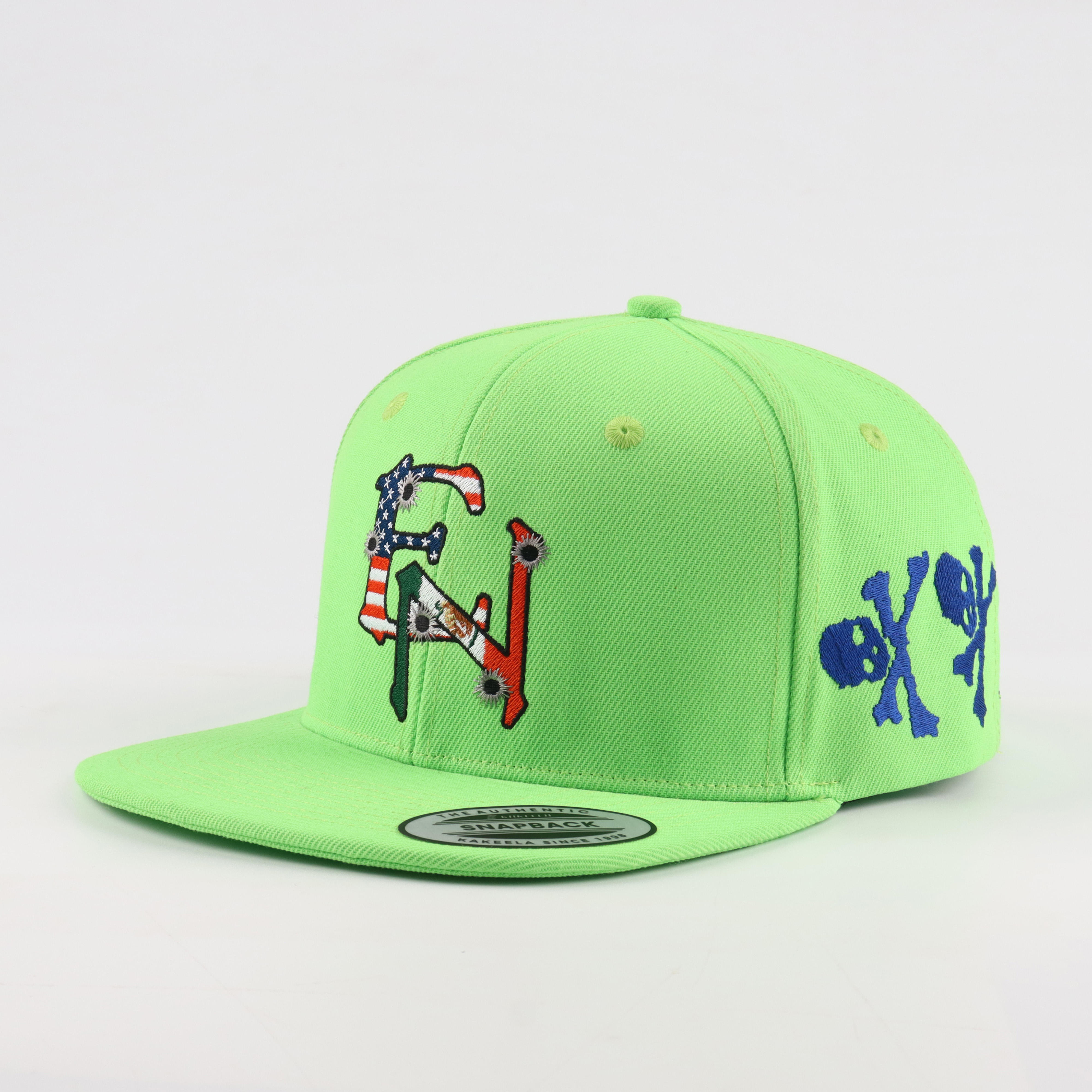 Neon Green Embroidered Flat Brim Snapback Cap