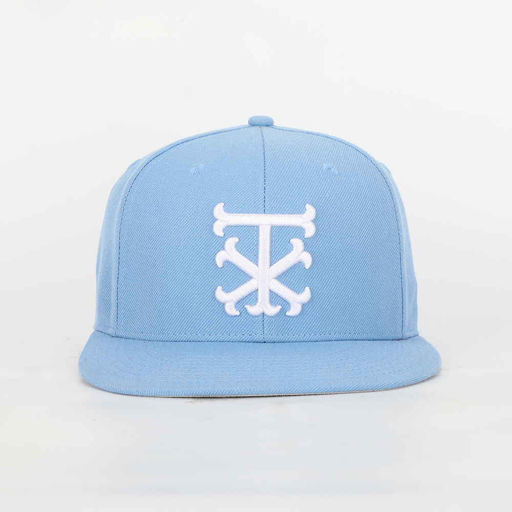 Light Blue Embroidered Logo Flat Brim Snapback Cap