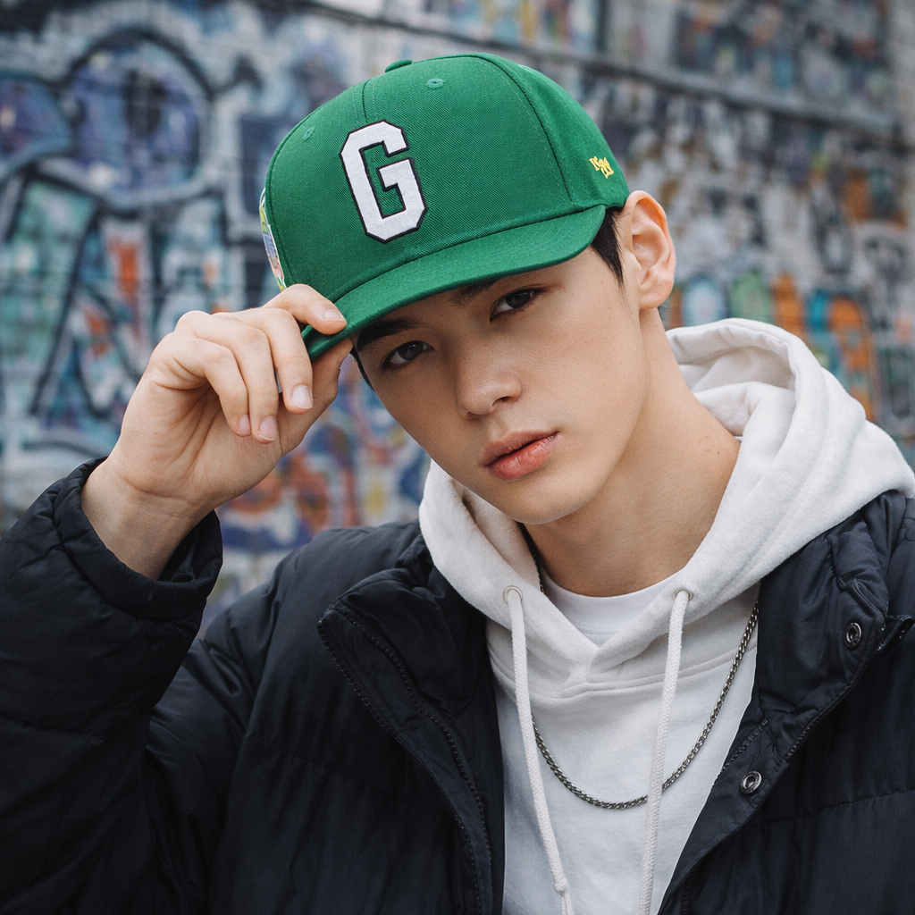 Green Letter G Embroidered Flat Brim Snapback Cap Casual Street Style Hat
