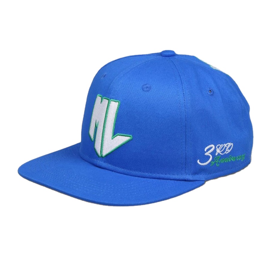 Royal Blue Flat Brim Snapback Cap with Raised Letter Embroidery