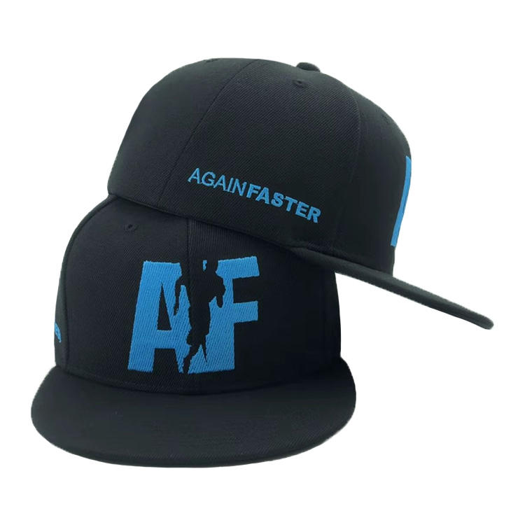 Black Flat Brim Snapback Cap with Blue 3D AF Embroidery